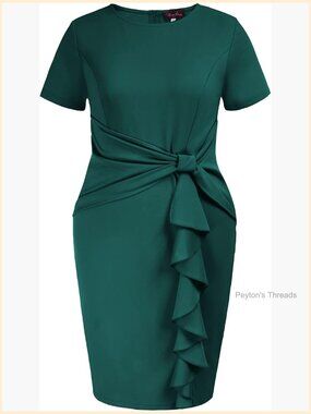 Plus Size Work Dress 50s Vintage Ruffle Peplum Cocktail Pencil Knee Dress Short